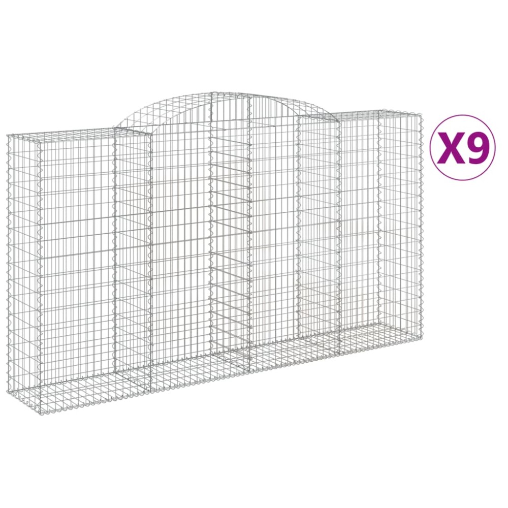 vidaXL Coșuri gabion arcuite 9 buc, 300x50x160/180 cm, fier galvanizat
