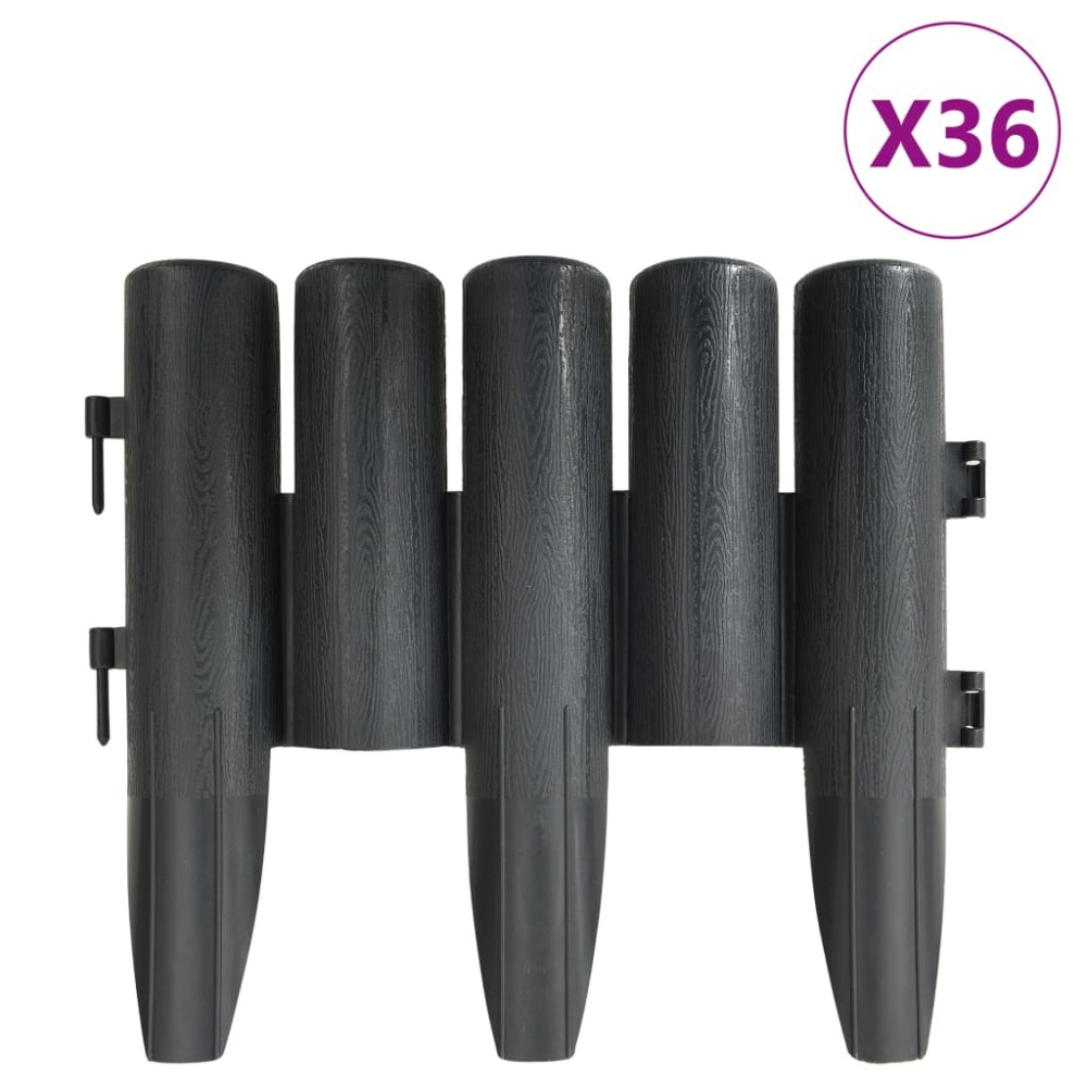 vidaXL Borduri de gazon, 36 buc., antracit, 10 m, PP