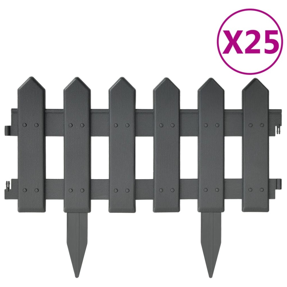 vidaXL Borduri de gazon, 25 buc., antracit, 10 m, PP
