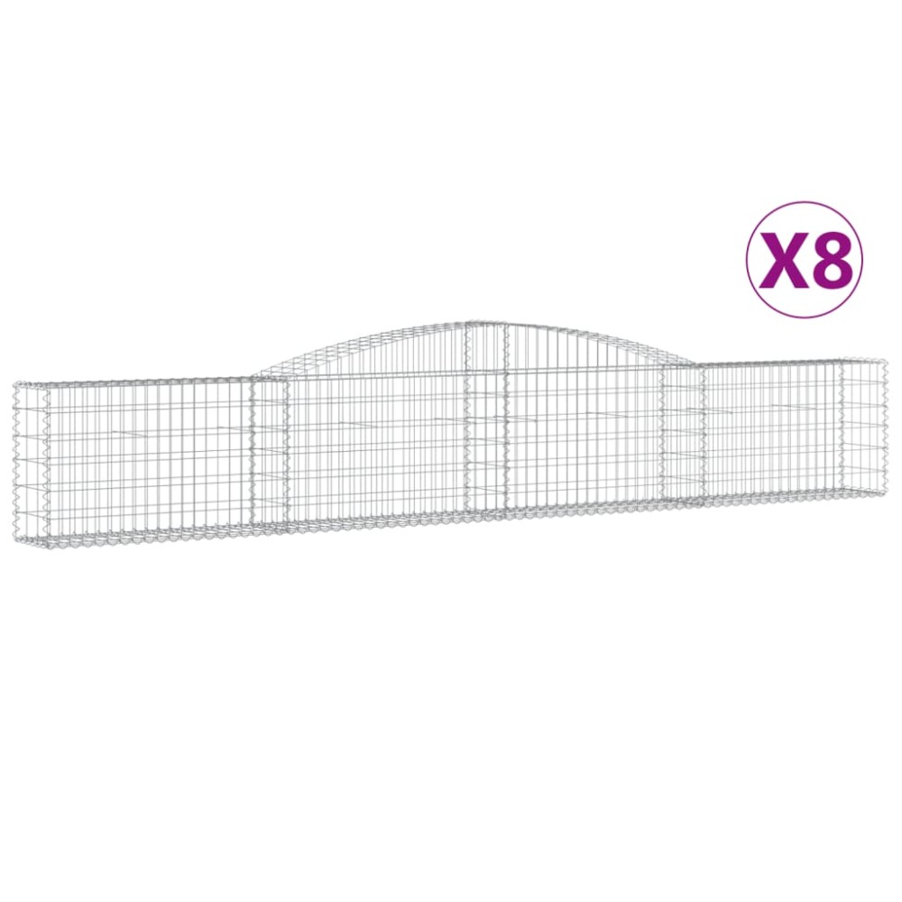 vidaXL Coșuri gabion arcuite 8 buc, 400x30x60/80 cm, fier galvanizat