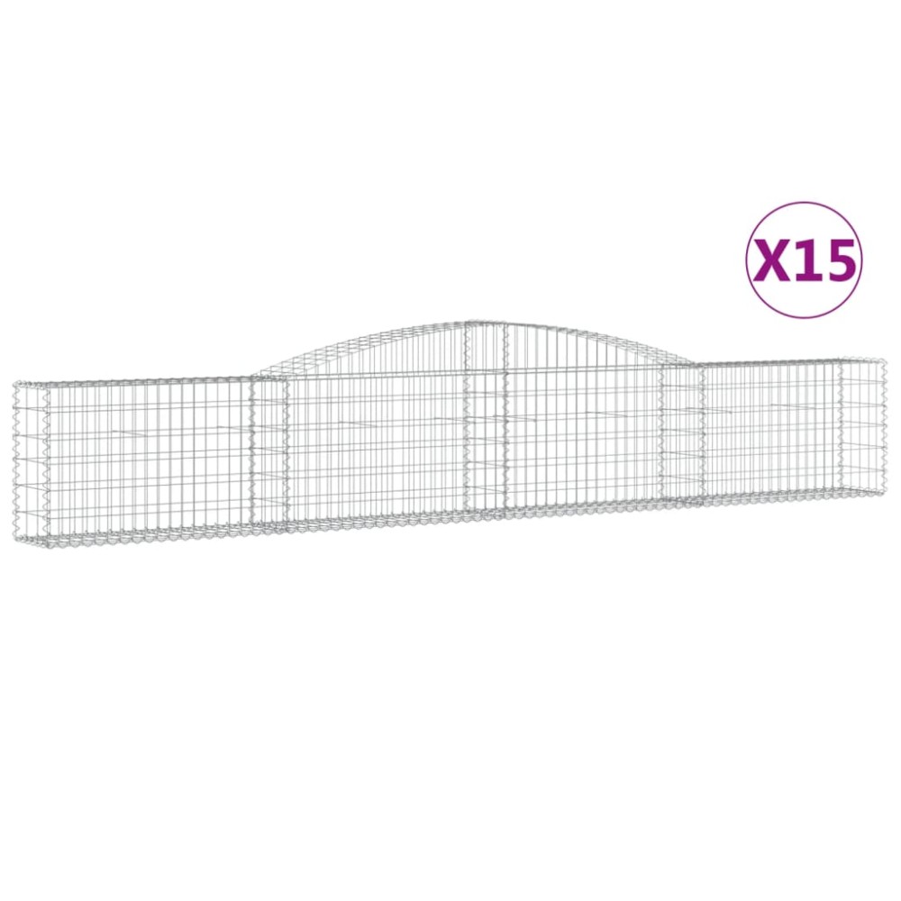 vidaXL Coșuri gabion arcuite 15 buc, 400x30x60/80 cm, fier galvanizat