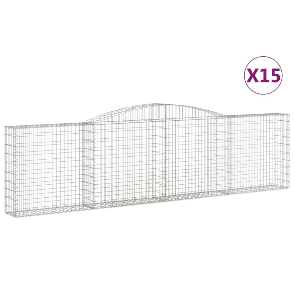 vidaXL Coșuri gabion arcuite 15 buc, 400x30x100/120 cm fier galvanizat