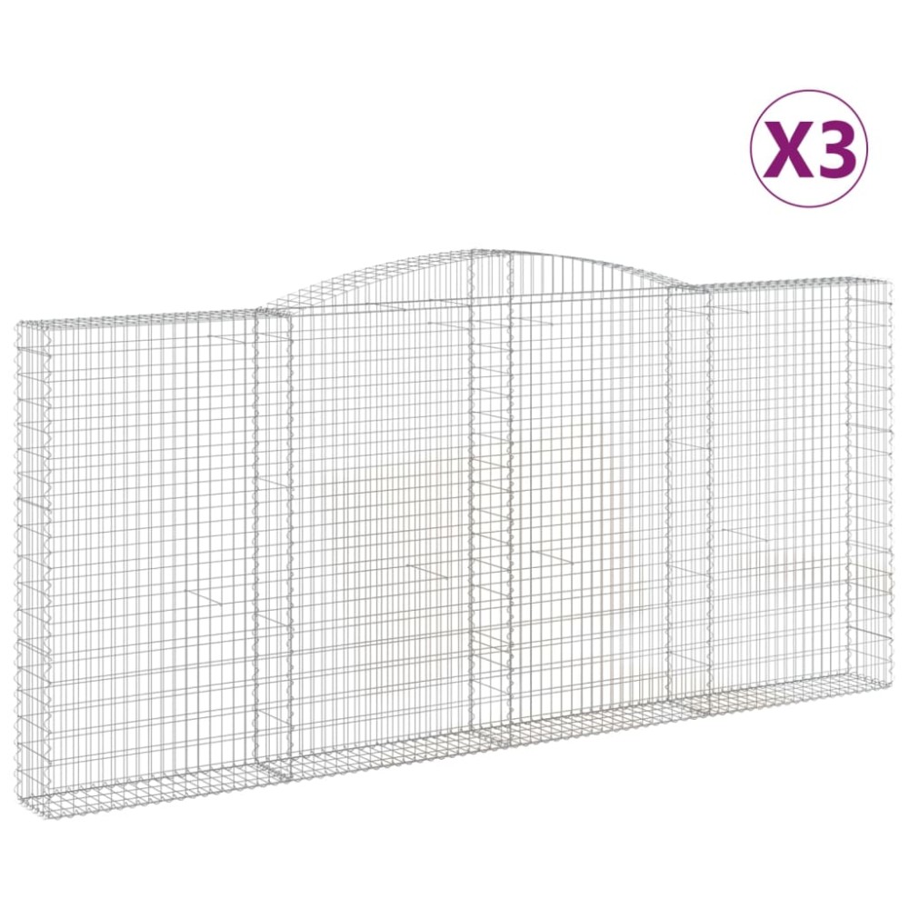 vidaXL Coșuri gabion arcuite 3 buc, 400x30x180/200 cm, fier galvanizat