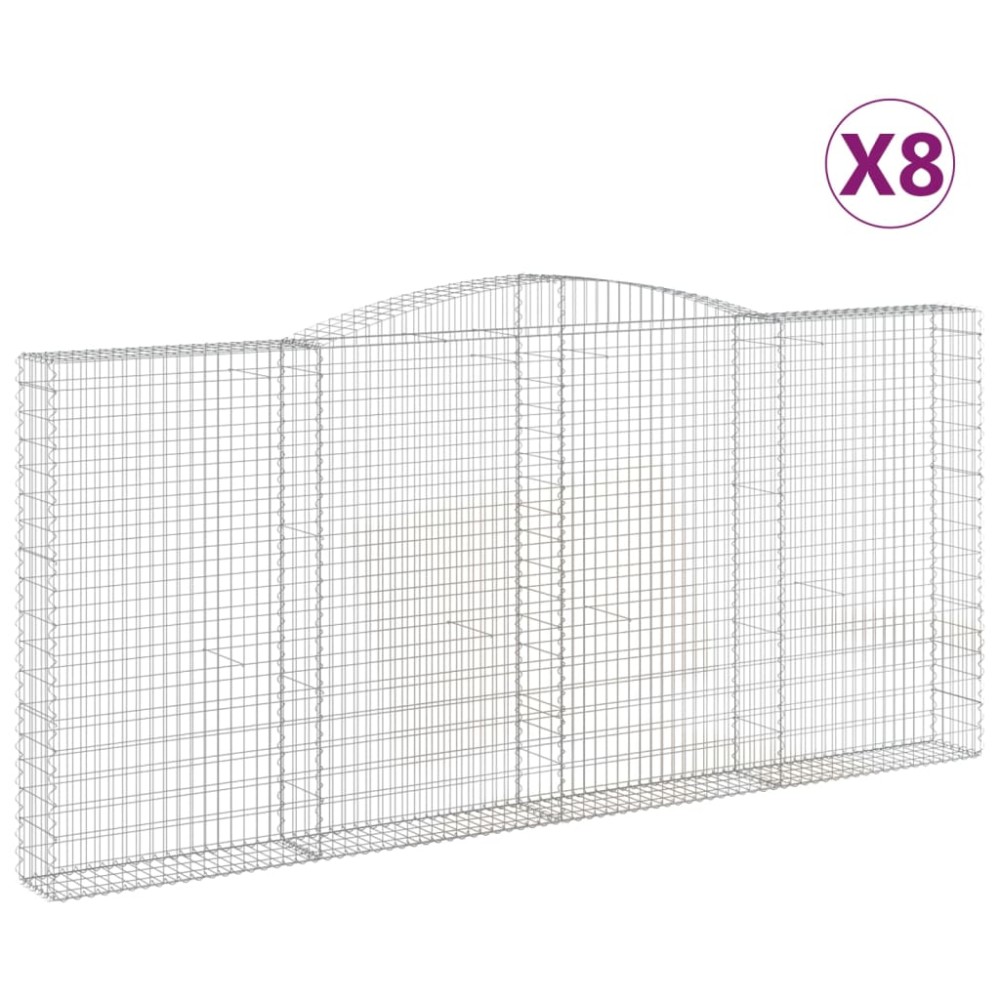 vidaXL Coșuri gabion arcuite 8 buc, 400x30x180/200 cm, fier galvanizat