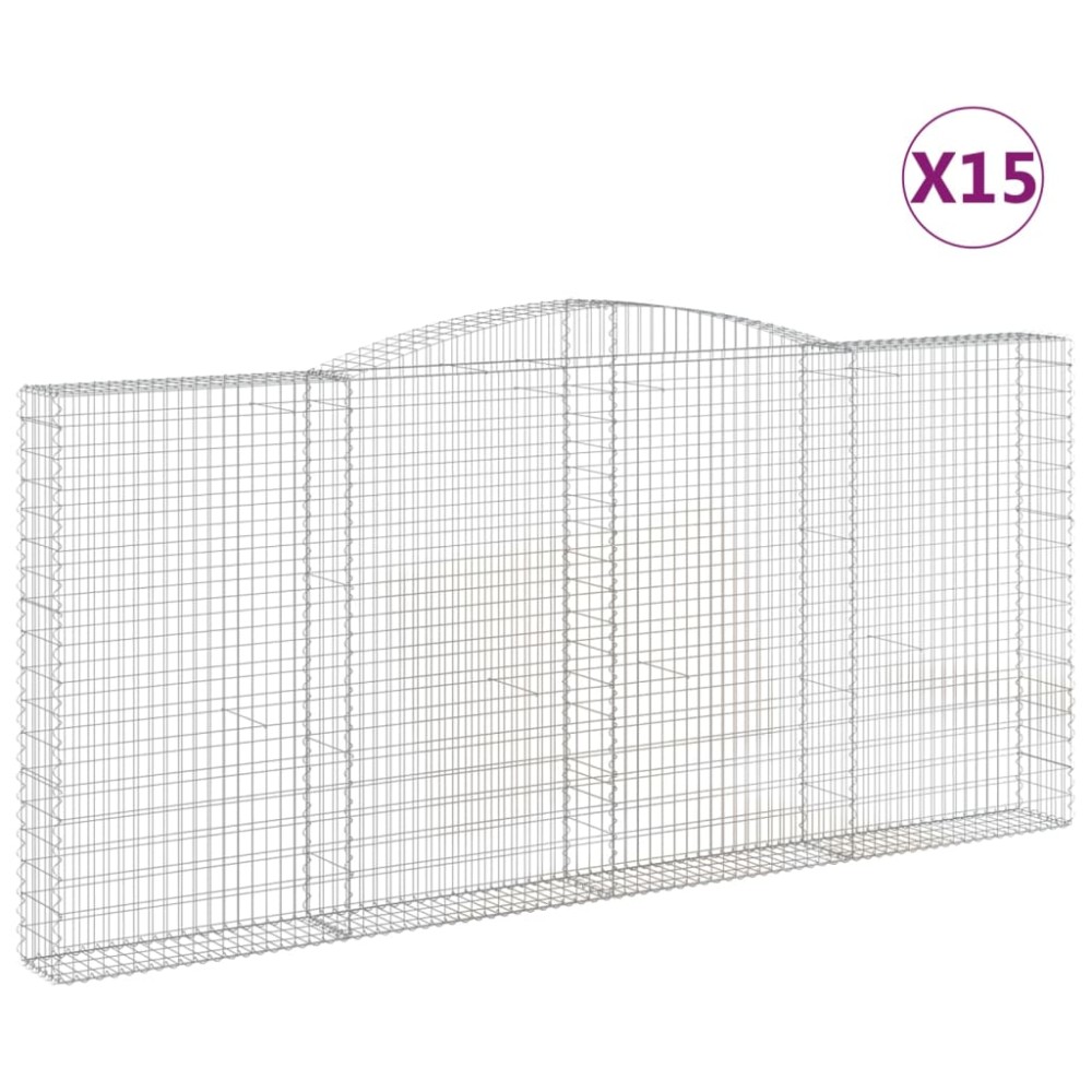 vidaXL Coșuri gabion arcuite 15 buc, 400x30x180/200cm, fier galvanizat