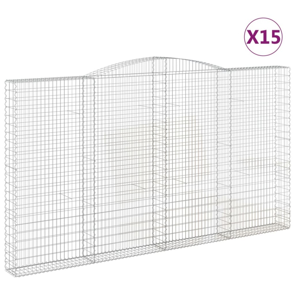 vidaXL Coșuri gabion arcuite 15 buc, 400x30x220/240cm, fier galvanizat