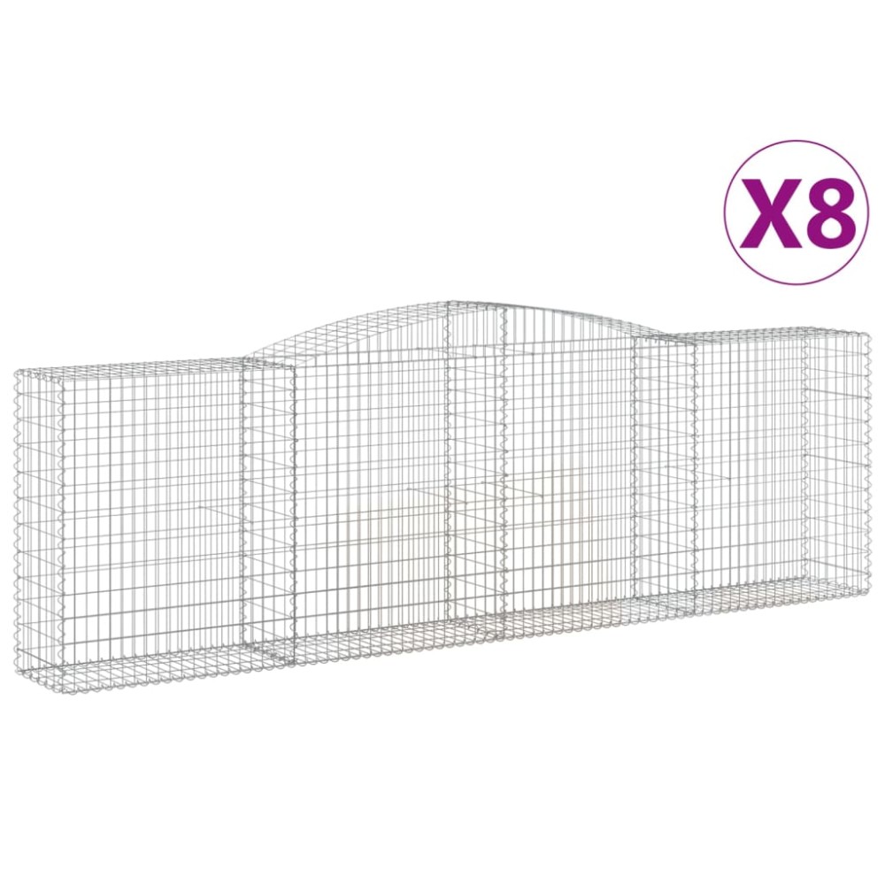 vidaXL Coșuri gabion arcuite 8 buc, 400x50x120/140 cm, fier galvanizat