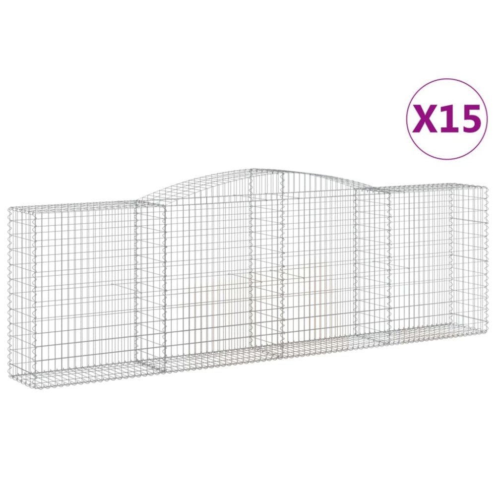 vidaXL Coșuri gabion arcuite 15 buc, 400x50x120/140cm, fier galvanizat