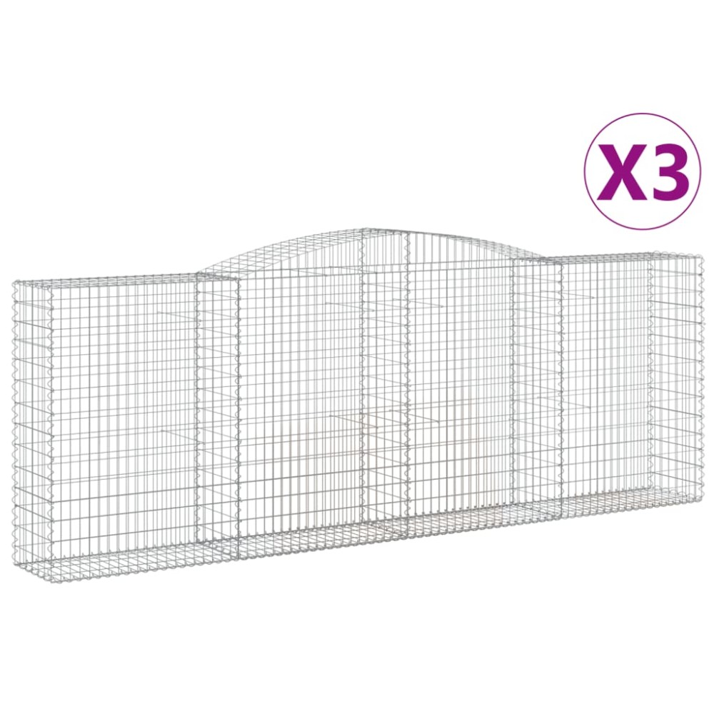 vidaXL Coșuri gabion arcuite 3 buc, 400x50x140/160 cm, fier galvanizat