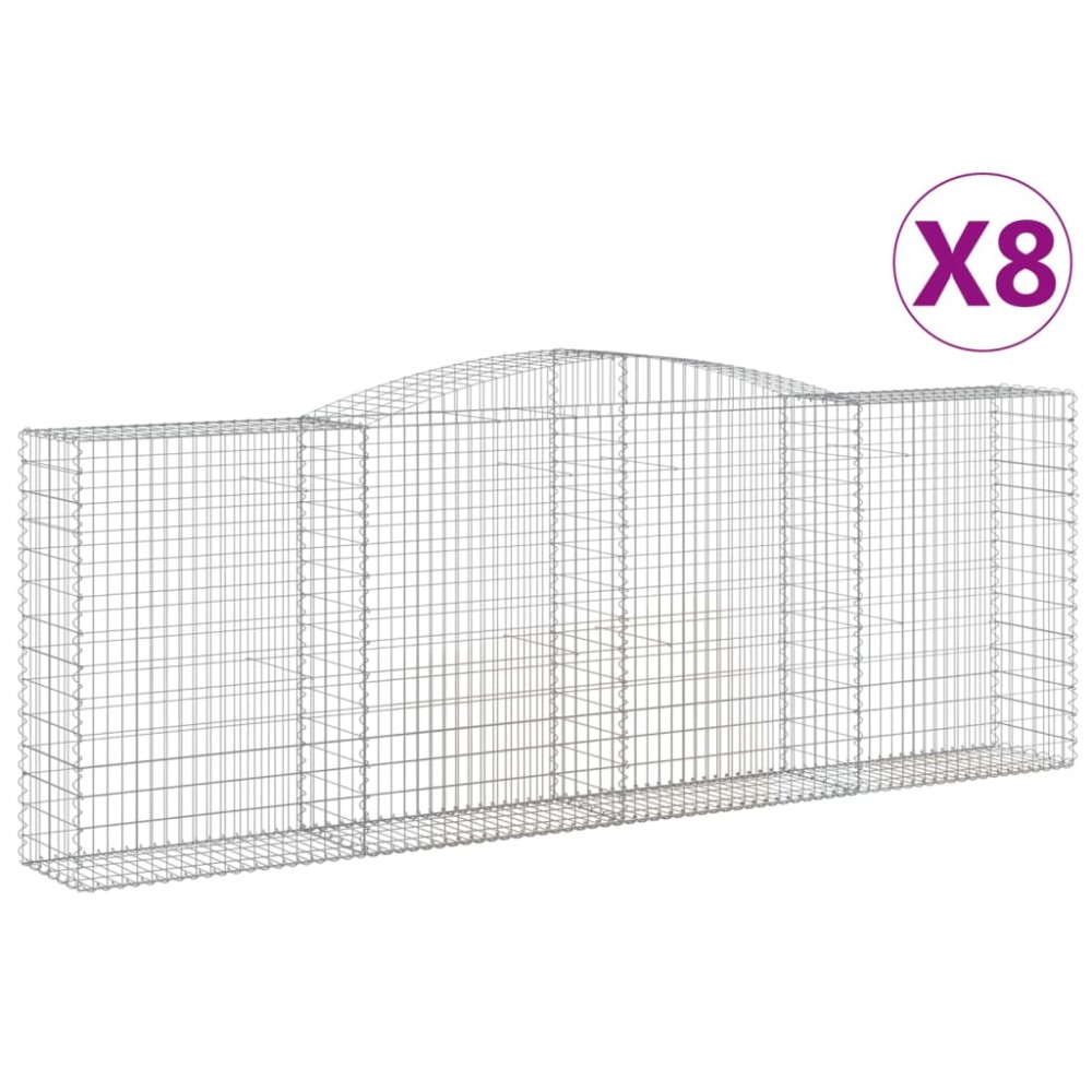 vidaXL Coșuri gabion arcuite 8 buc, 400x50x140/160 cm, fier galvanizat