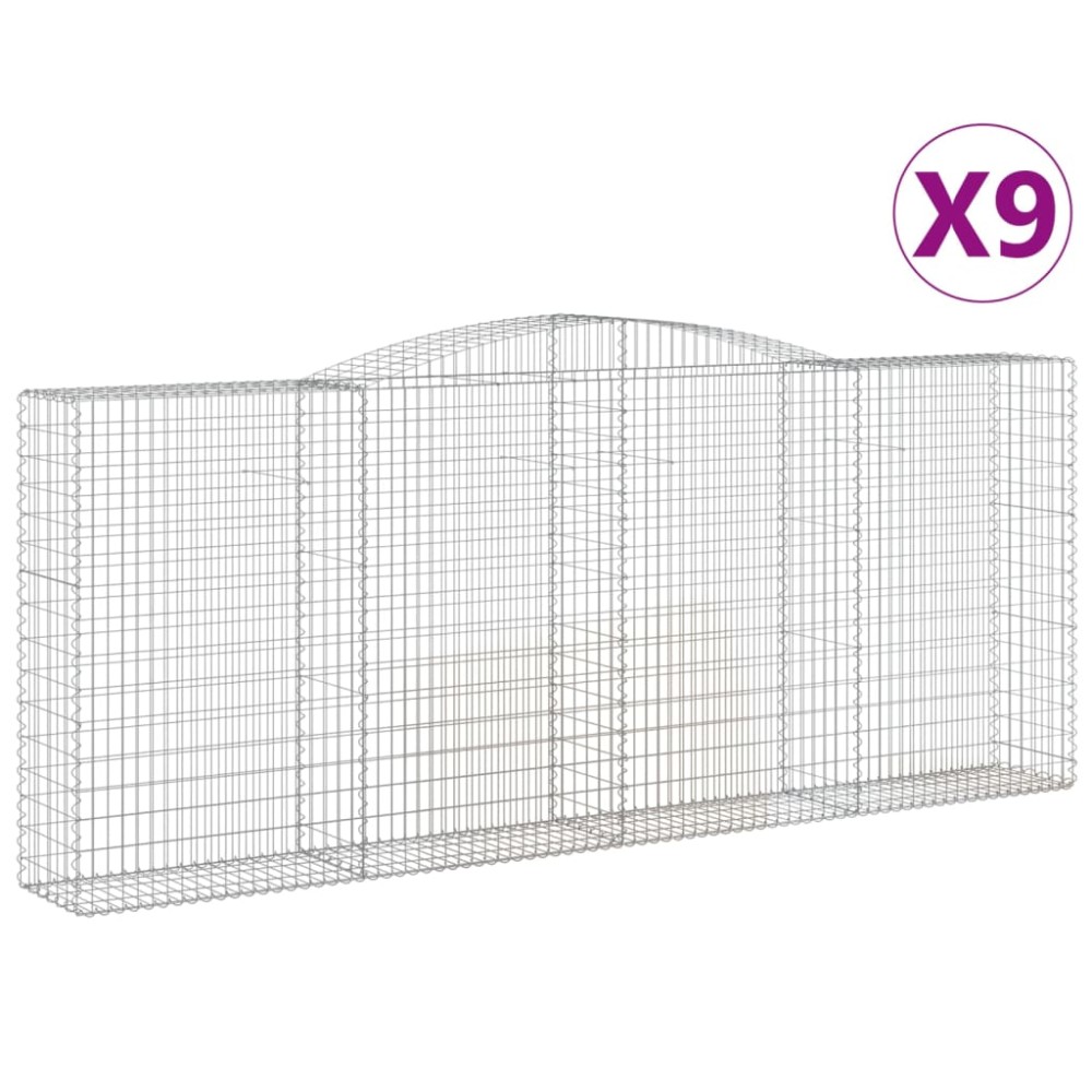 vidaXL Coșuri gabion arcuite 9 buc. 400x50x160/180 cm, fier galvanizat