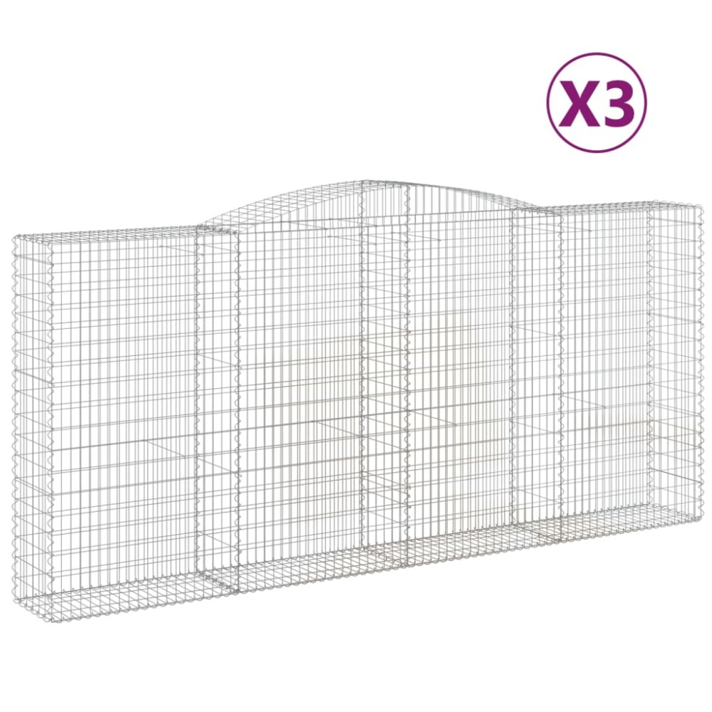 vidaXL Coșuri gabion arcuite 3 buc, 400x50x180/200 cm, fier galvanizat