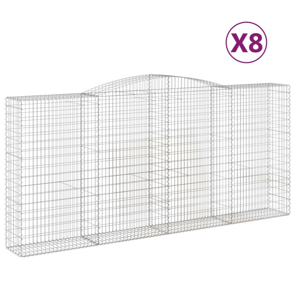 vidaXL Coșuri gabion arcuite 8 buc, 400x50x180/200 cm, fier galvanizat