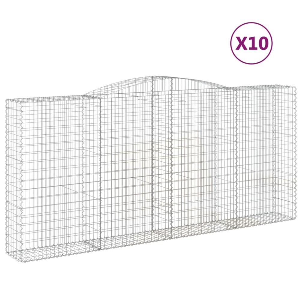 vidaXL Coșuri gabion arcuite 10 buc, 400x50x180/200cm, fier galvanizat