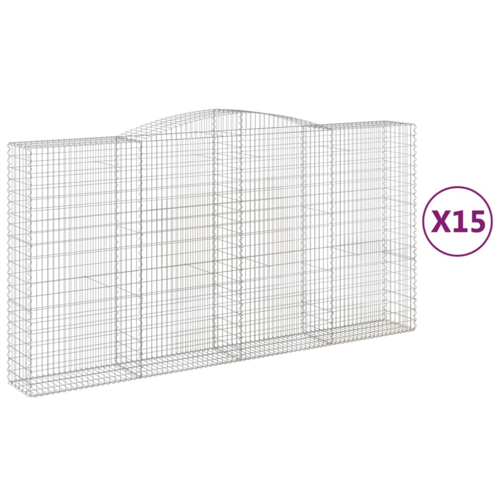 vidaXL Coșuri gabion arcuite, 15 buc 400x50x200/220cm, fier galvanizat