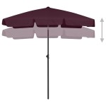 vidaXL Umbrelă de soare de plajă, roșu bordo, 180x120 cm