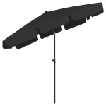 vidaXL Umbrelă de soare de plajă, negru, 200x125 cm