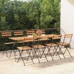 vidaXL Scaune de bistro pliabile, 8 buc., lemn masiv de tec și oțel vidaXL Scaune de bistro pliabile, 8 buc., lemn masiv de tec și oțel