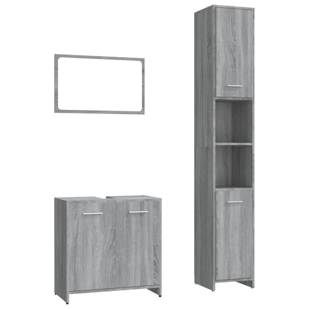 vidaXL Set mobilier de baie, 3 piese, gri sonoma, lemn prelucrat