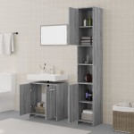 vidaXL Set mobilier de baie, 3 piese, gri sonoma, lemn prelucrat vidaXL Set mobilier de baie, 3 piese, gri sonoma, lemn prelucrat