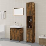 vidaXL Set mobilier de baie, 3 piese, stejar fumuriu, lemn prelucrat vidaXL Set mobilier de baie, 3 piese, stejar fumuriu, lemn prelucrat
