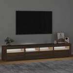 vidaXL Comodă TV cu lumini LED, stejar maro, 210x35x40 cm