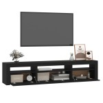 vidaXL Comodă TV cu lumini LED, negru, 195x35x40 cm
