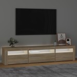 vidaXL Comodă TV cu lumini LED, stejar sonoma, 195x35x40 cm