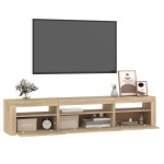 vidaXL Comodă TV cu lumini LED, stejar sonoma, 195x35x40 cm
