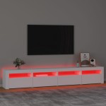vidaXL Comodă TV cu lumini LED, alb, 240x35x40 cm