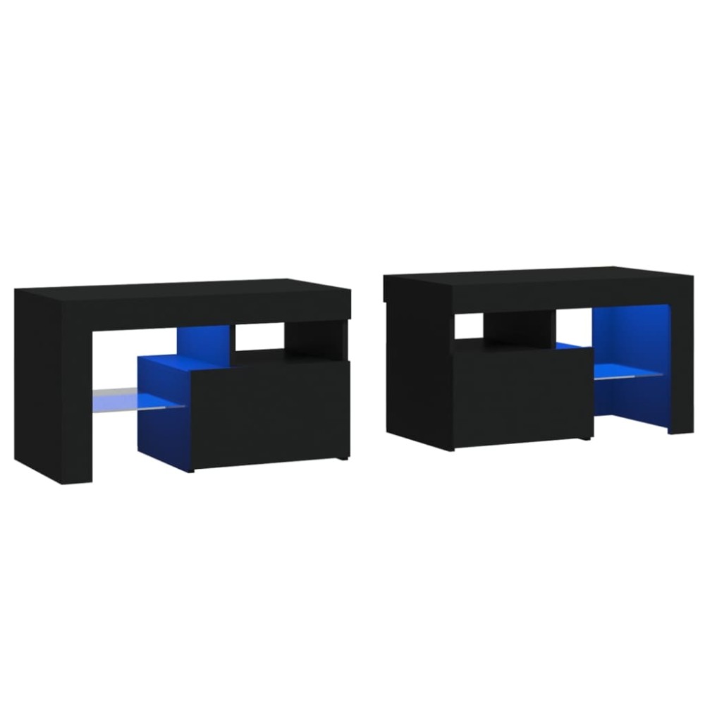 vidaXL Noptiere cu lumini LED, 2 buc., negru, 70x36,5x40 cm