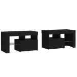 vidaXL Noptiere cu lumini LED, 2 buc., negru, 70x36,5x40 cm