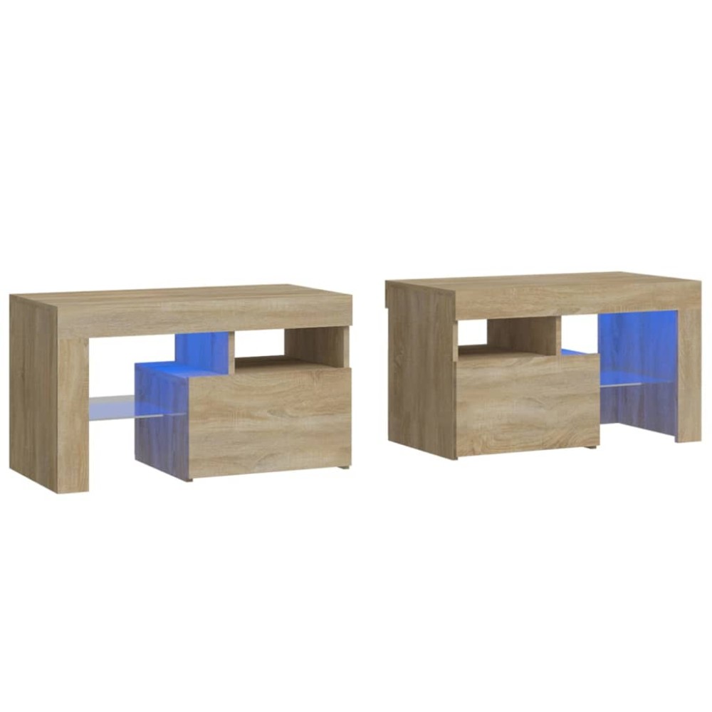vidaXL Noptiere cu lumini LED, 2 buc., stejar sonoma, 70x36,5x40 cm