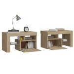 vidaXL Noptiere cu lumini LED, 2 buc., stejar sonoma, 70x36,5x40 cm