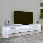 vidaXL Comodă TV cu lumini LED, alb, 260x36,5x40cm vidaXL Comodă TV cu lumini LED, alb, 260x36,5x40cm