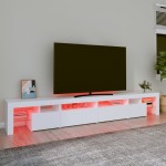 vidaXL Comodă TV cu lumini LED, alb, 260x36,5x40cm vidaXL Comodă TV cu lumini LED, alb, 260x36,5x40cm