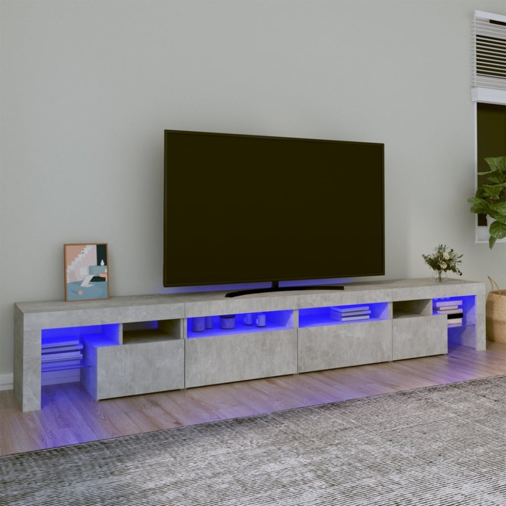 vidaXL Comodă TV cu lumini LED, gri beton, 260x36,5x40cm