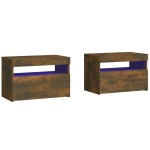 vidaXL Noptiere cu lumini LED, 2 buc., stejar fumuriu, 60x35x40 cm