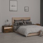 vidaXL Noptiere cu lumini LED, 2 buc., stejar fumuriu, 60x35x40 cm
