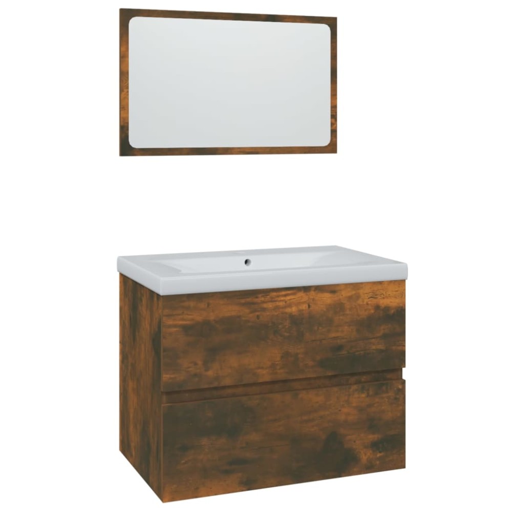 vidaXL Set de mobilier de baie, stejar fumuriu, lemn prelucrat