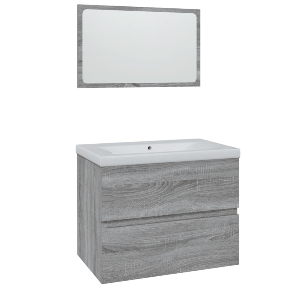 vidaXL Set de mobilier de baie, gri sonoma, lemn prelucrat