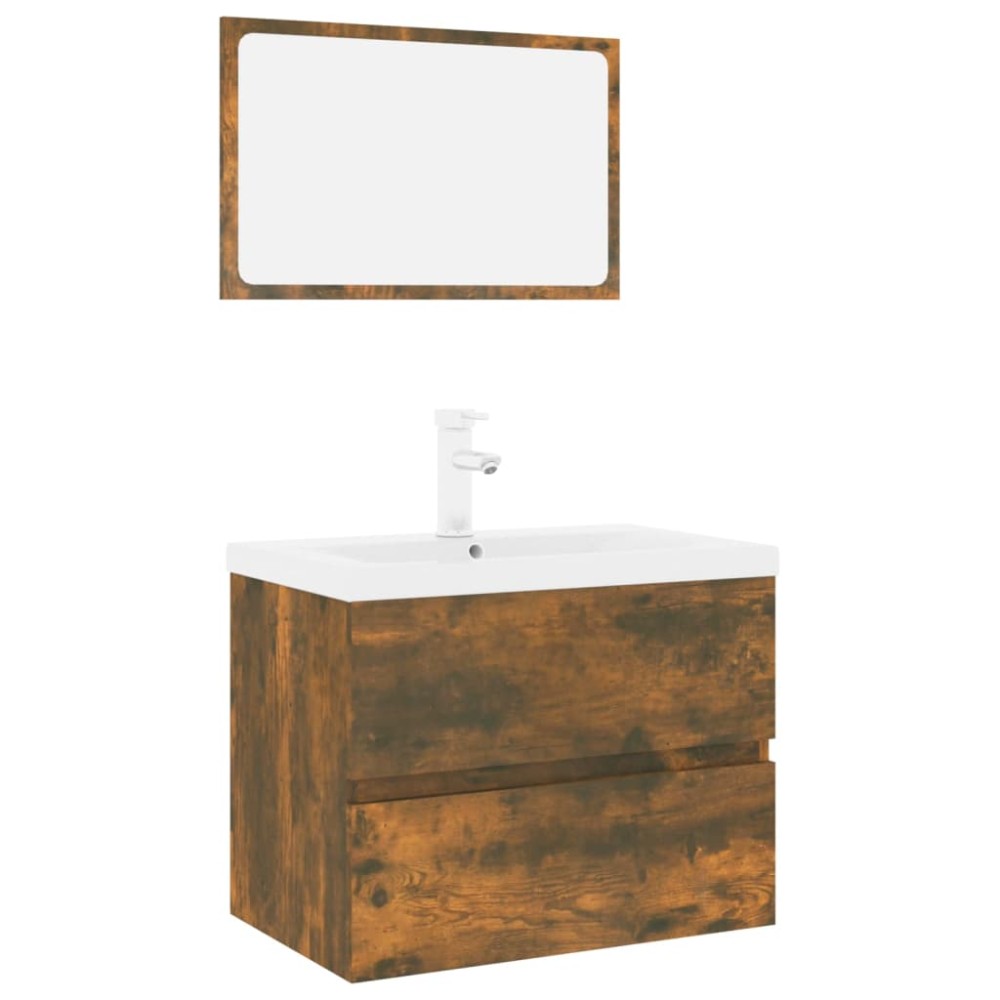 vidaXL Set de mobilier de baie, stejar fumuriu, lemn prelucrat