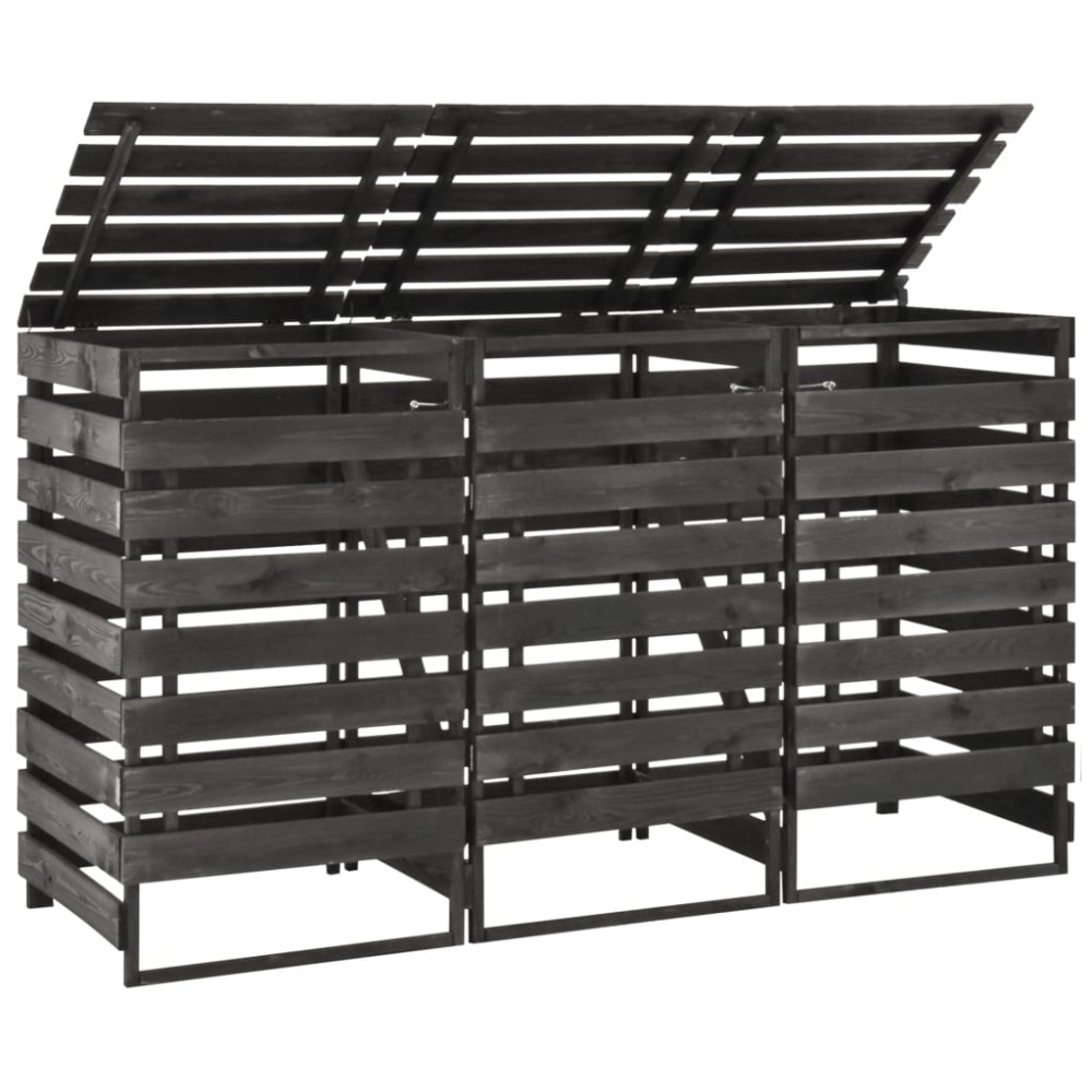 vidaXL Magazie de pubele triplă, 210x75x121 cm, lemn masiv pin vopsit