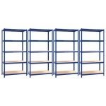 vidaXL Rafturi de depozitare cu 5 niveluri, 4 buc., albastru oțel/lemn vidaXL Rafturi de depozitare cu 5 niveluri, 4 buc., albastru oțel/lemn