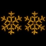 vidaXL Figurină Fulg de Zăpadă de Crăciun LED 2 buc. alb cald 59x59 cm