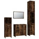 vidaXL Set mobilier de baie, 4 piese, stejar fumuriu, lemn prelucrat