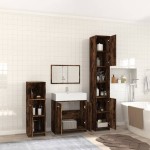 vidaXL Set mobilier de baie, 4 piese, stejar fumuriu, lemn prelucrat