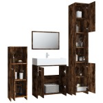 vidaXL Set mobilier de baie, 4 piese, stejar fumuriu, lemn prelucrat