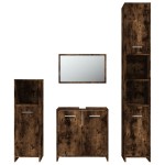 vidaXL Set mobilier de baie, 4 piese, stejar fumuriu, lemn prelucrat