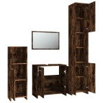 vidaXL Set mobilier de baie, 4 piese, stejar fumuriu, lemn prelucrat